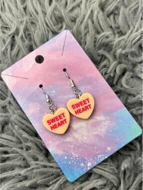 Orange Heart valentines sweethearts earrings